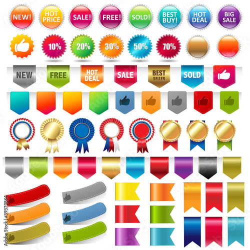 Sale Stickers And Web Ribbons Set