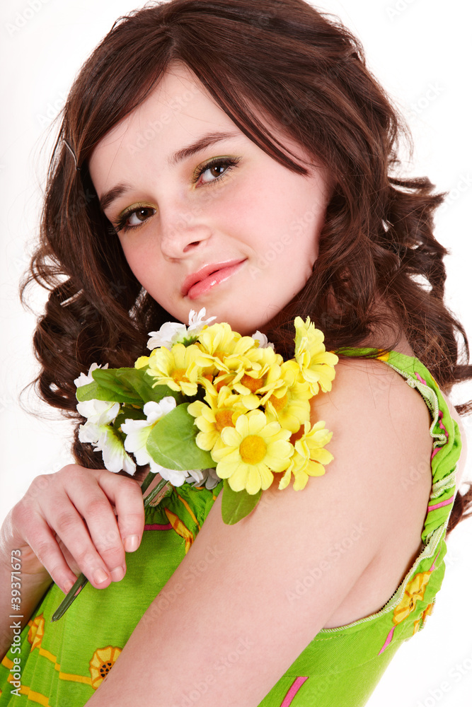 Beautiful girl with spring flower.