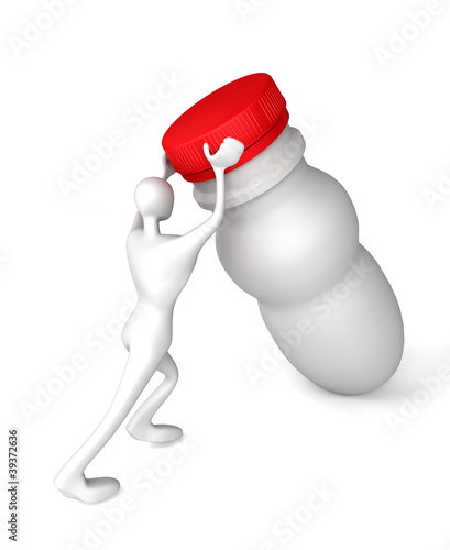 3d man with bottle for yogurt