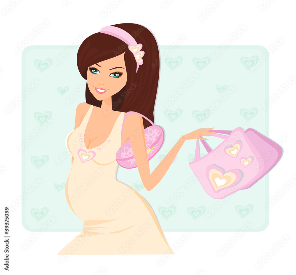 Beautiful pregnant woman on shopping for her new baby. Beautiful pregnant woman on shopping for her new baby.