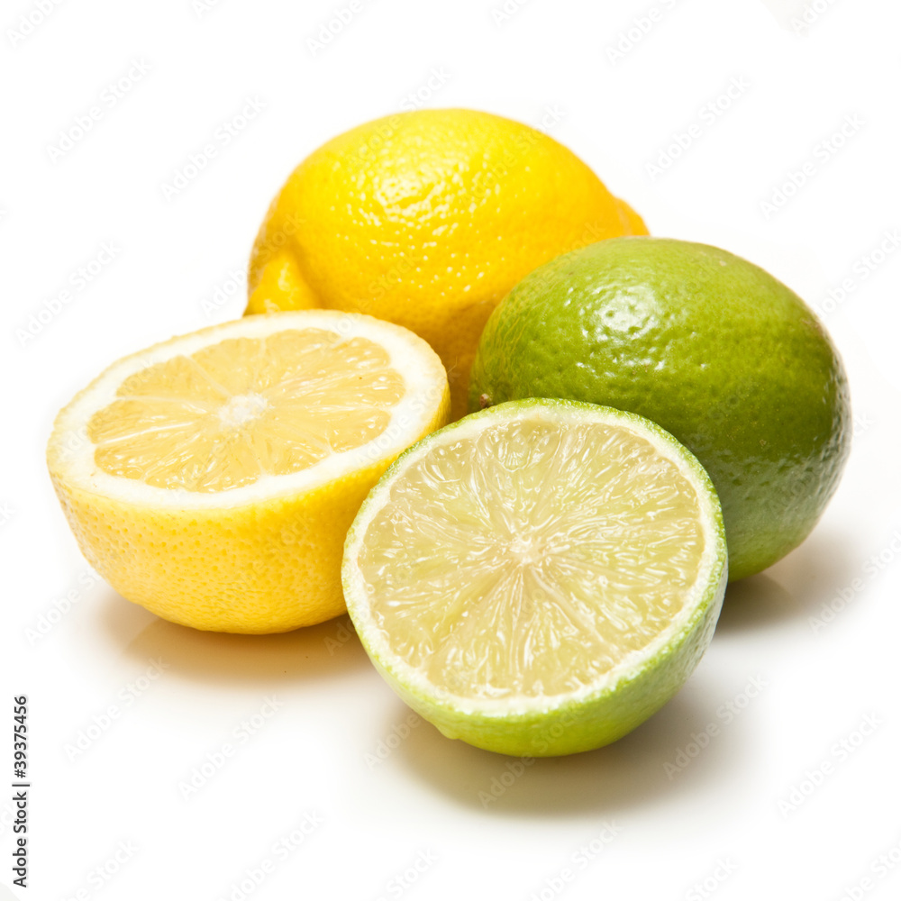 Lemons and Limes on a white studio background. Lemons and Limes on a white studio background.