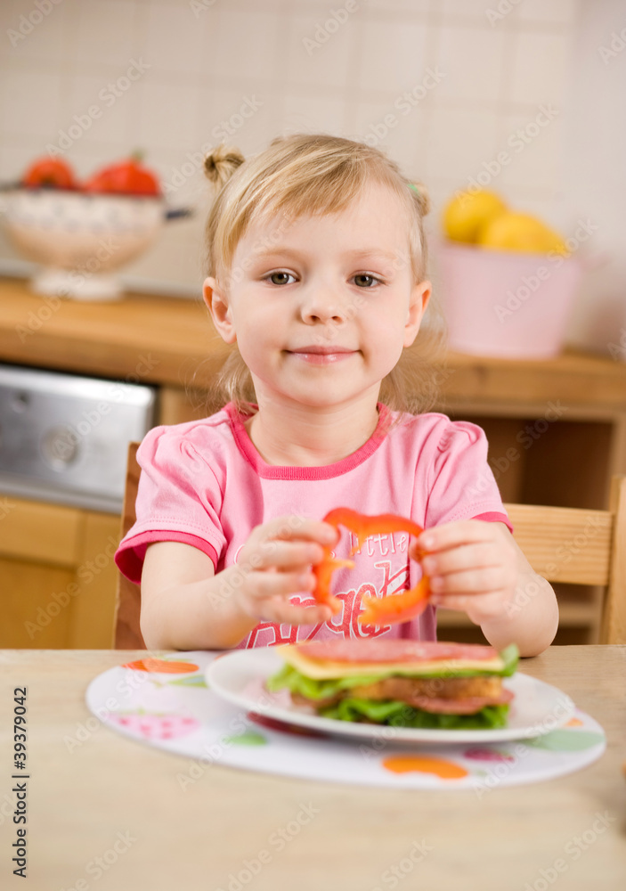 little girl with sandwich little girl with sandwich