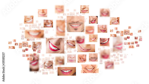 Faces of smiling people in set. Healthy teeth. Smile #39381237
