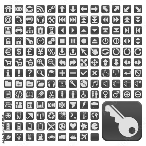 152 Buttons, grau, flach, grosse Symbole