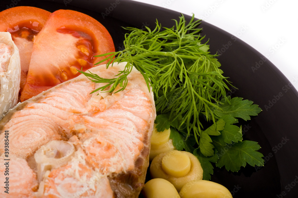 Boiled tasty salmon with vegetable Boiled tasty salmon with vegetable