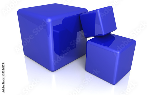 three blue 3d cubes