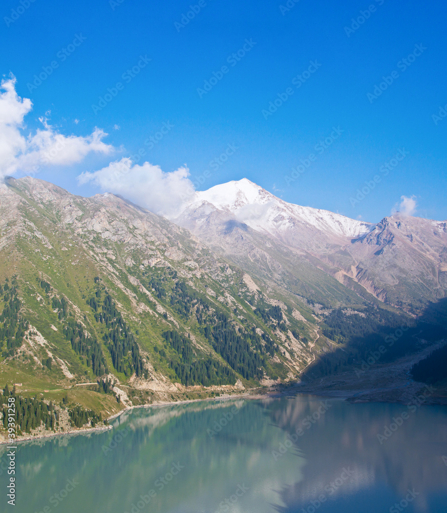 panorama of spectacular scenic Big Almaty Lake