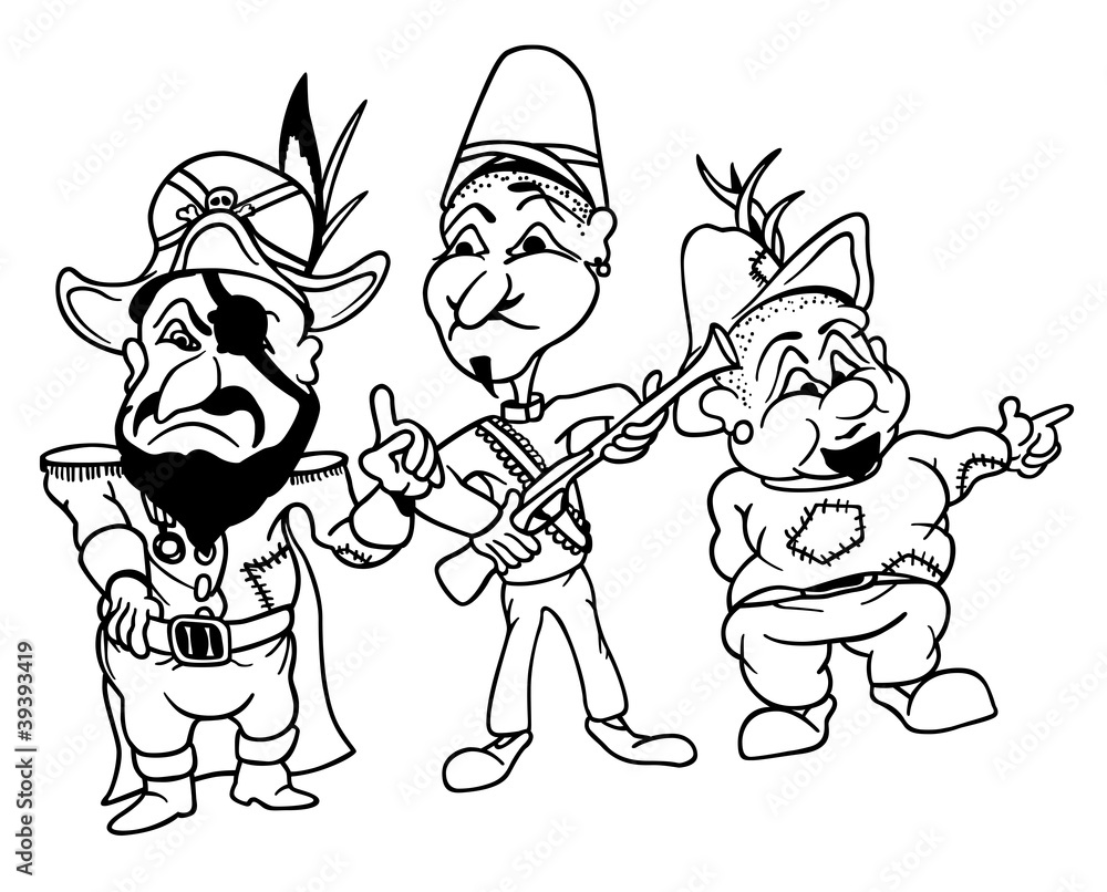 Bandits - Black and White Cartoon Illustration Bandits - Black and White Cartoon Illustration