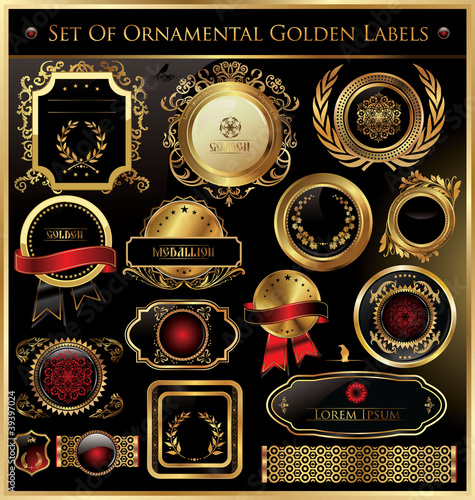 Set Of Ornamental Golden Labels