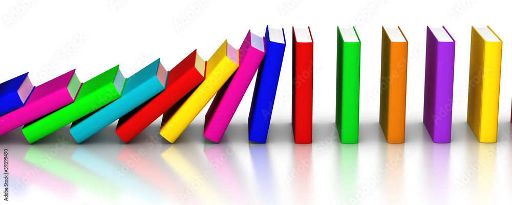 Colorful books falling like domino Colorful books falling like domino
