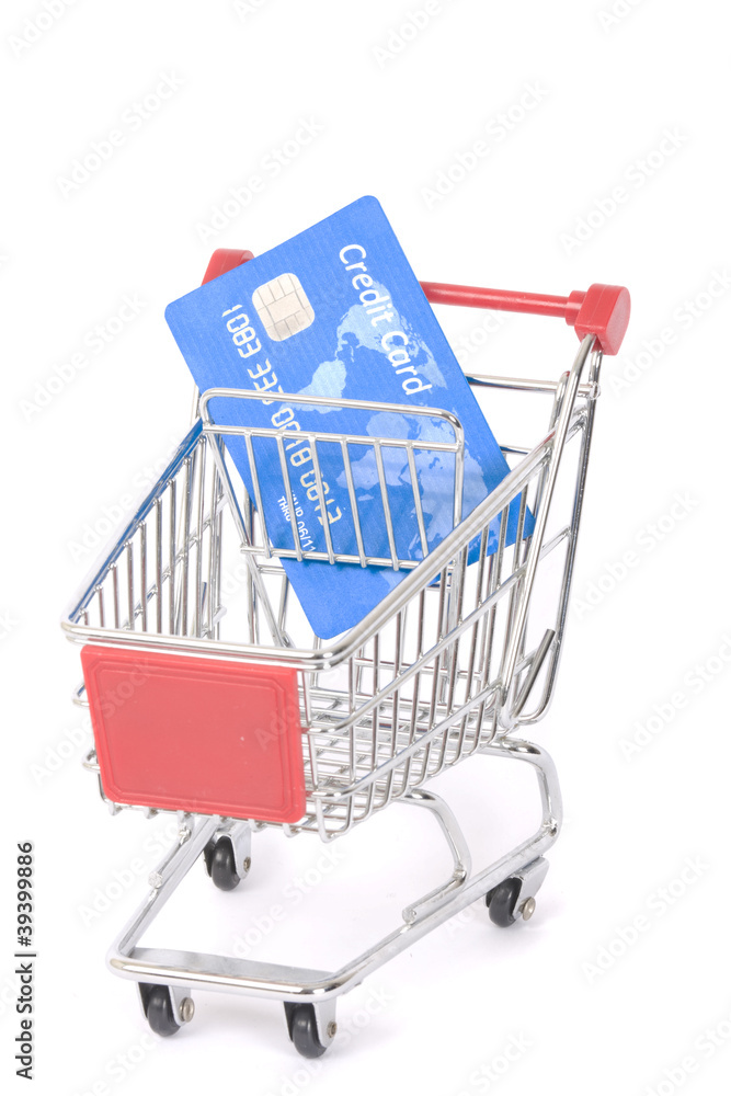 designed credit card in a shopping trolley designed credit card in a shopping trolley