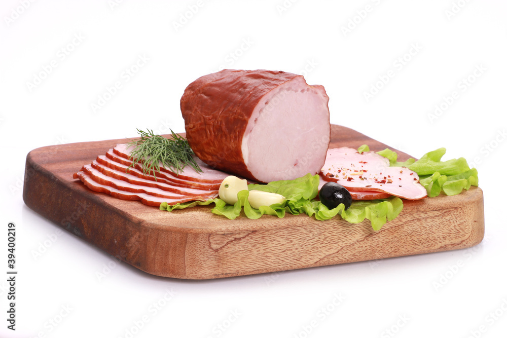 Still Life with ham on a wooden table