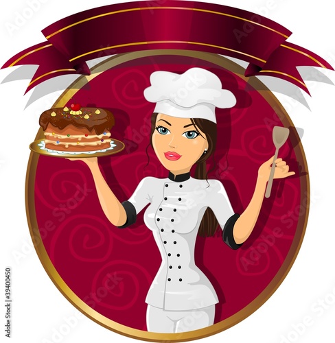 Brunette woman pastry chef photo
