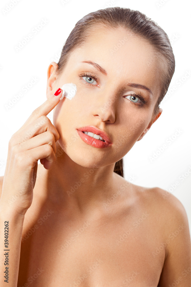 woman portrait with cream on face woman portrait with cream on face