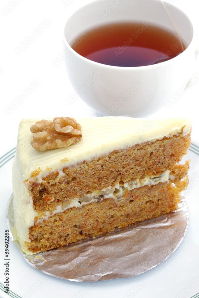 Carrot cheesecake and Hot tea. Carrot cheesecake and Hot tea.