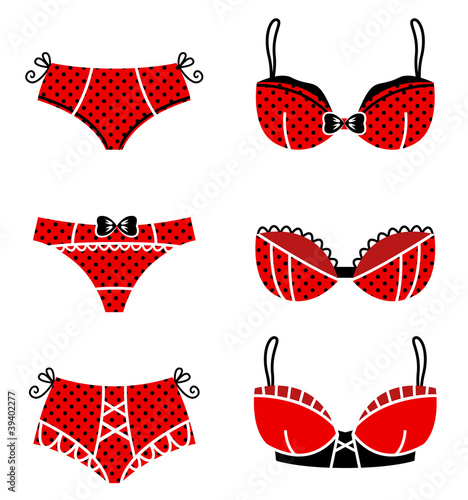 Red retro lingerie set isolated on white