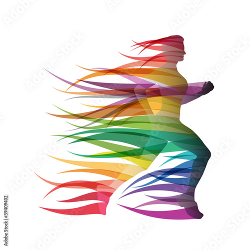 Logo girl runs in the wind # Vector