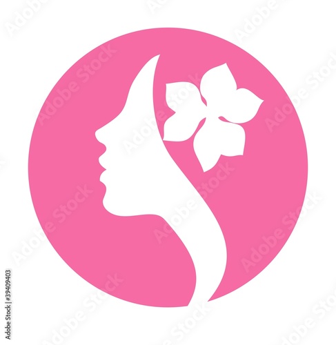 Girl with flower in hair on pink background- vector
