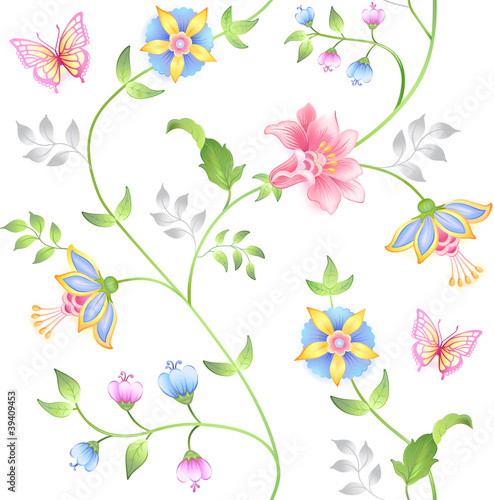 Fototapeta Naklejka Na Ścianę i Meble -  Decor seamless floral elements set