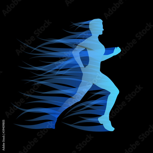 Logo girl runs in the wind on black background # Vector