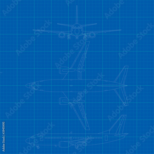 Vector illustration of modern civil airplane 3 side view