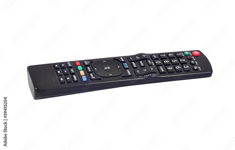 Remote control for TV set on white background Remote control for TV set on white background