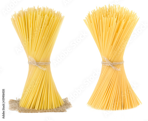 bunch of pasta spaghetti on white