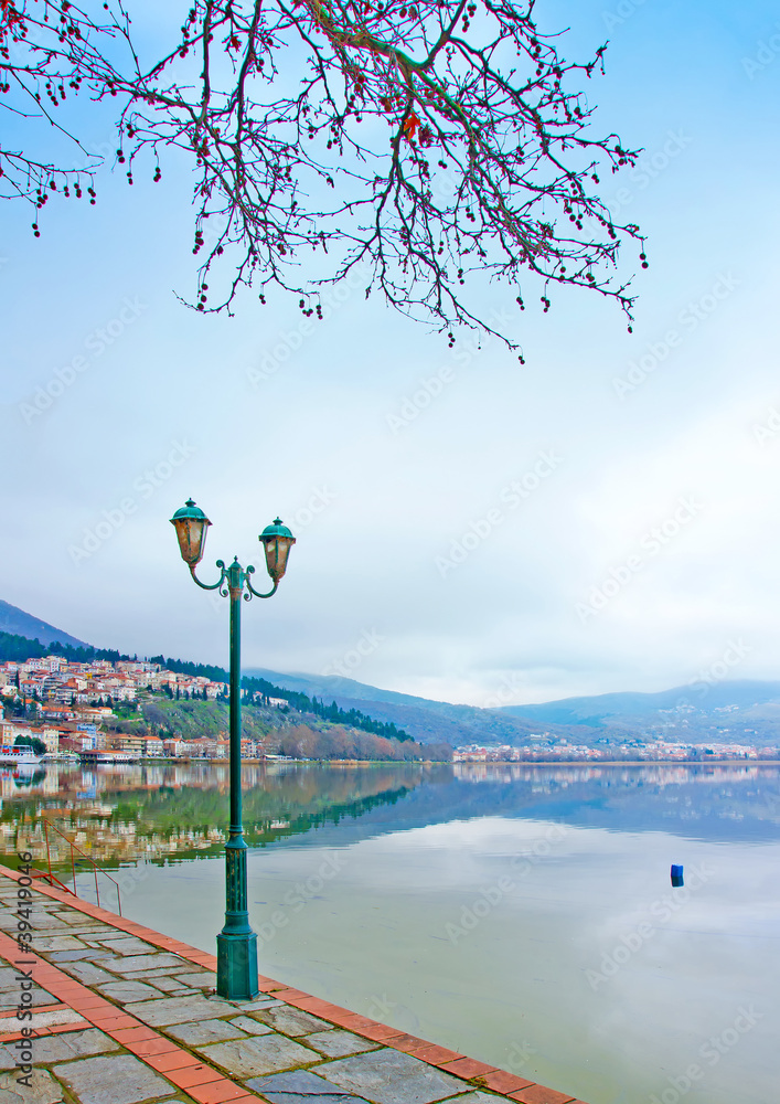 The beautiful lake Orestiada of Kastoria city in Greece