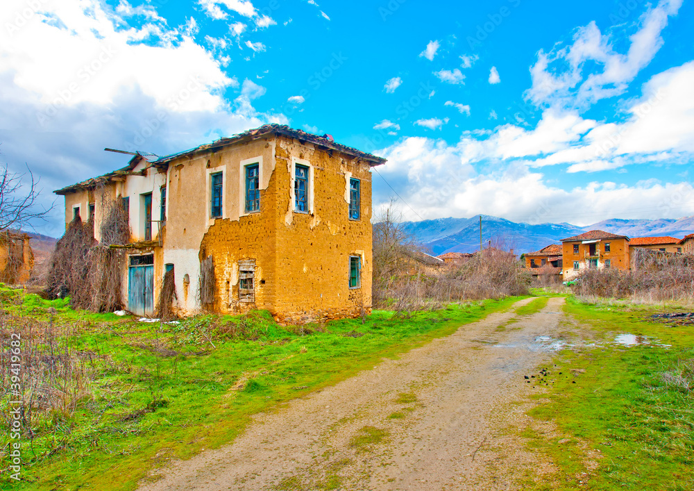 Old houses in village Mavrokampos near Kastoria in Greece