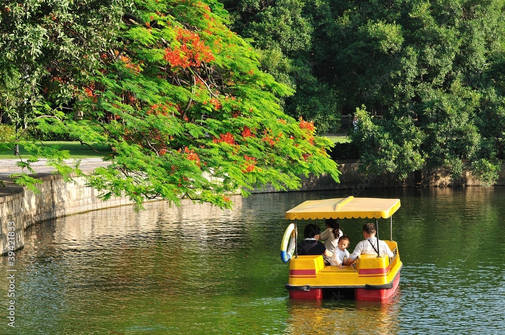 Naklejka premium 公园划船