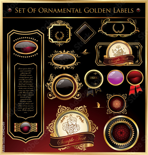 Set Of Ornamental Golden Labels And Medallions Vector