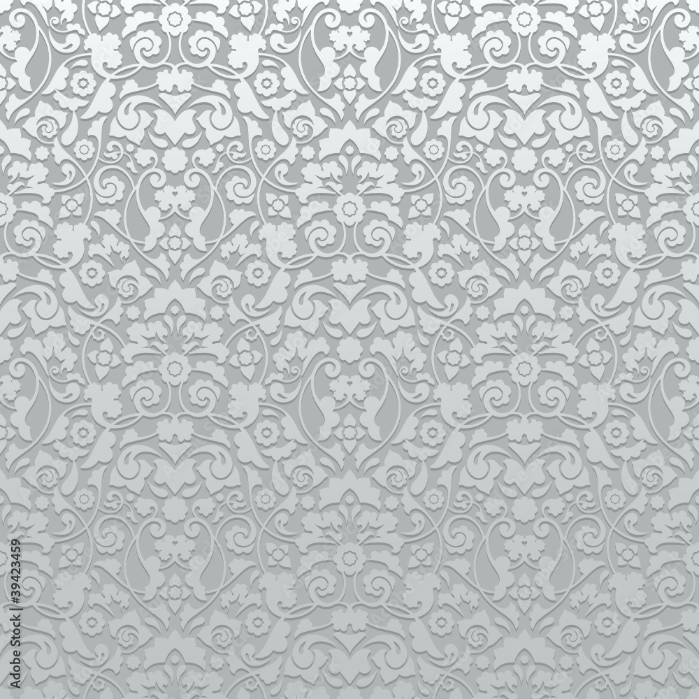 Seamless Damask Pattern 3D Silver