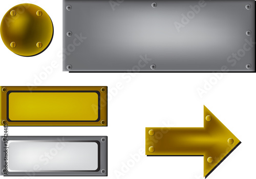 grey and gold metal plates with screws