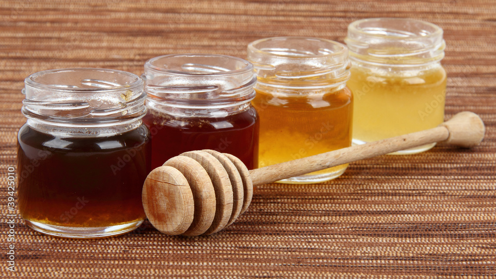 four jars full of honey wooden drizzler, mix taste four jars full of honey wooden drizzler, mix taste