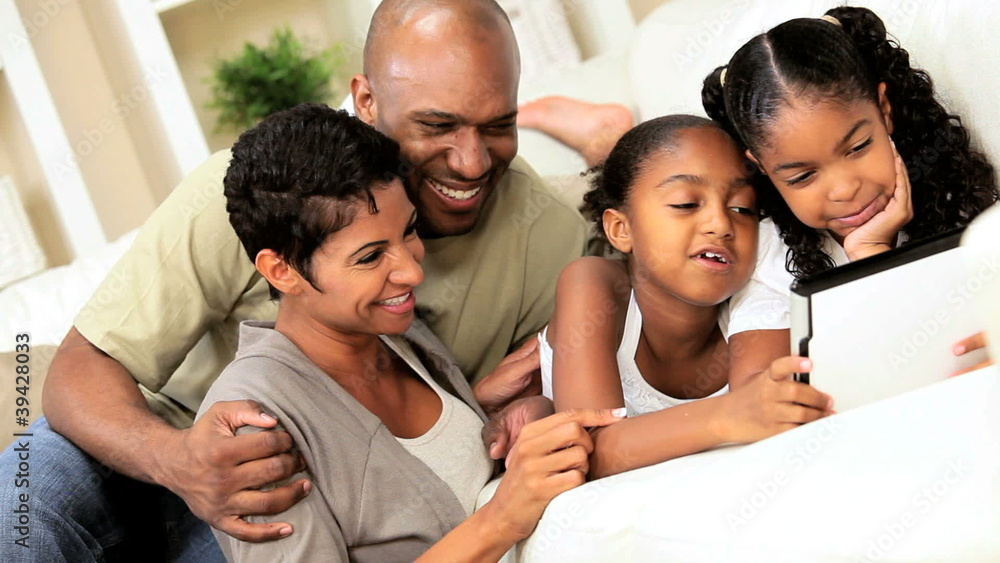 Young African American Family with Wireless Tablet Young African American Family with Wireless Tablet