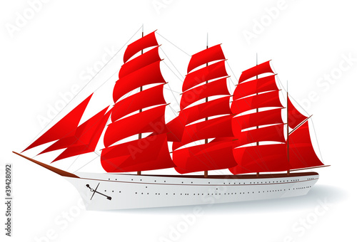 Ship with red sails (caravel)