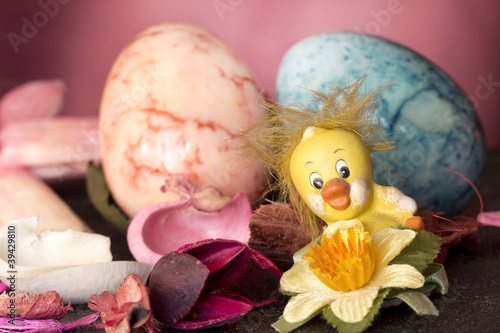 decorative chick with easter eggs