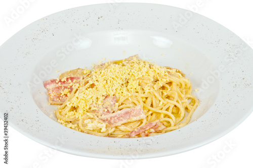 spaghetti carbonara pasta with bacon and mushrooms