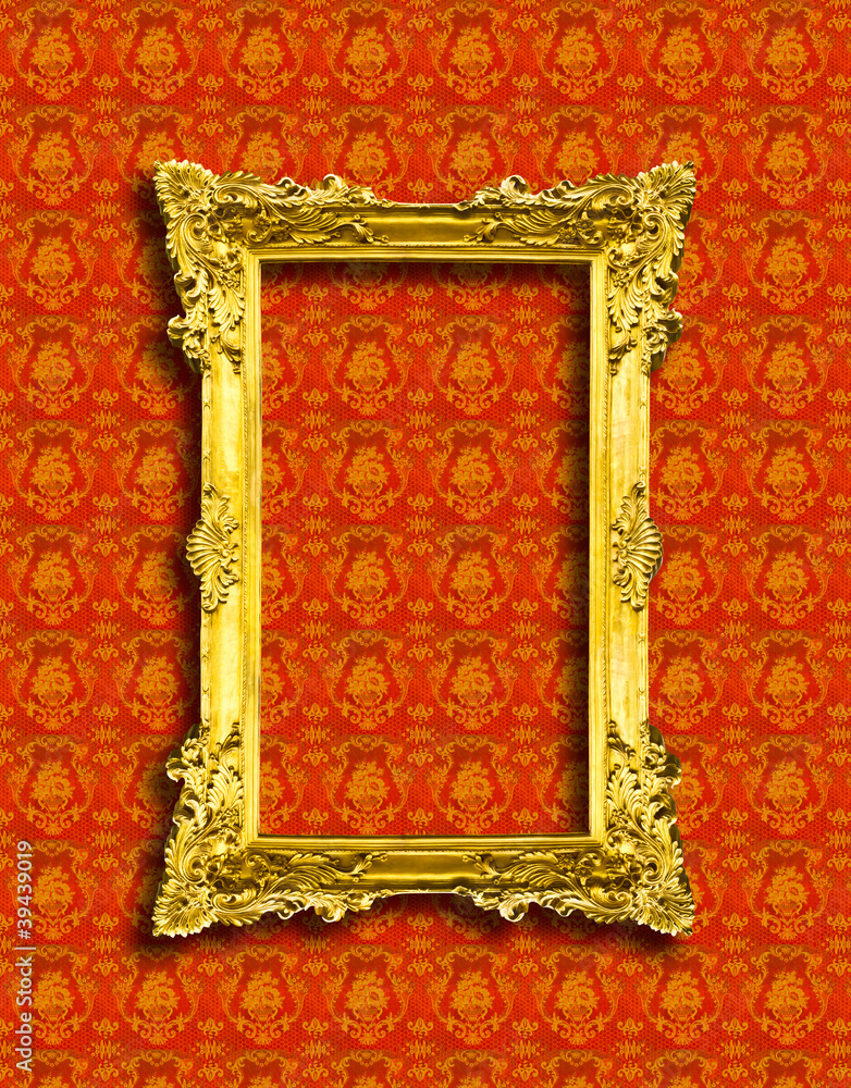 frame of golden wood on the wallpaper frame of golden wood on the wallpaper