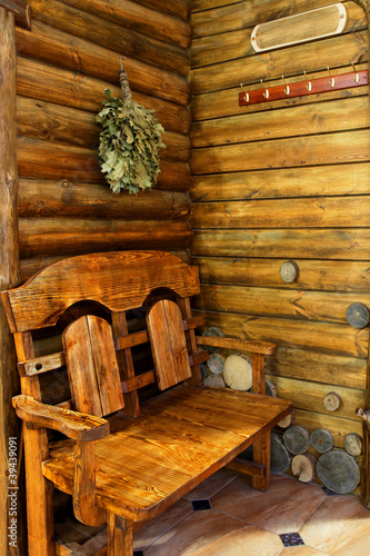 The interior of the sauna in a retro style