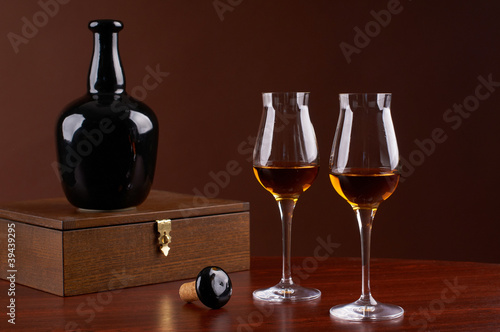 composition with  bottle and glass of brandy