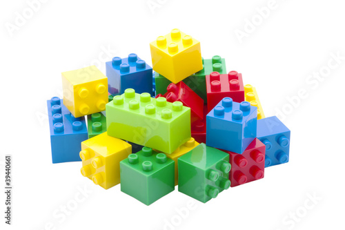 Colorful building toy, white background.