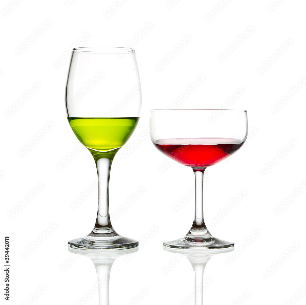 wine glass green and red cocktail isolated