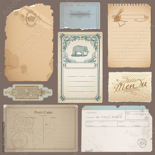 Set of Different Vintage Papers, Cards and Old Notes in vector