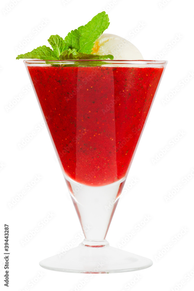 cocktail with ice cream and strawberry puree in glass bowl, iso cocktail with ice cream and strawberry puree in glass bowl, iso