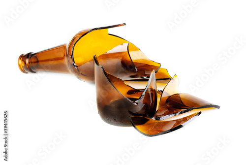 Canvas Print Waste glass.Recycled.Shattered brown bottle
