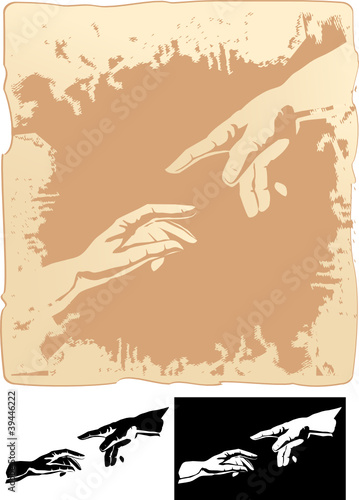 two hands stylized for michelangelo's creation mural
