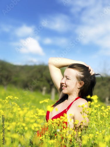 woman in yellow field