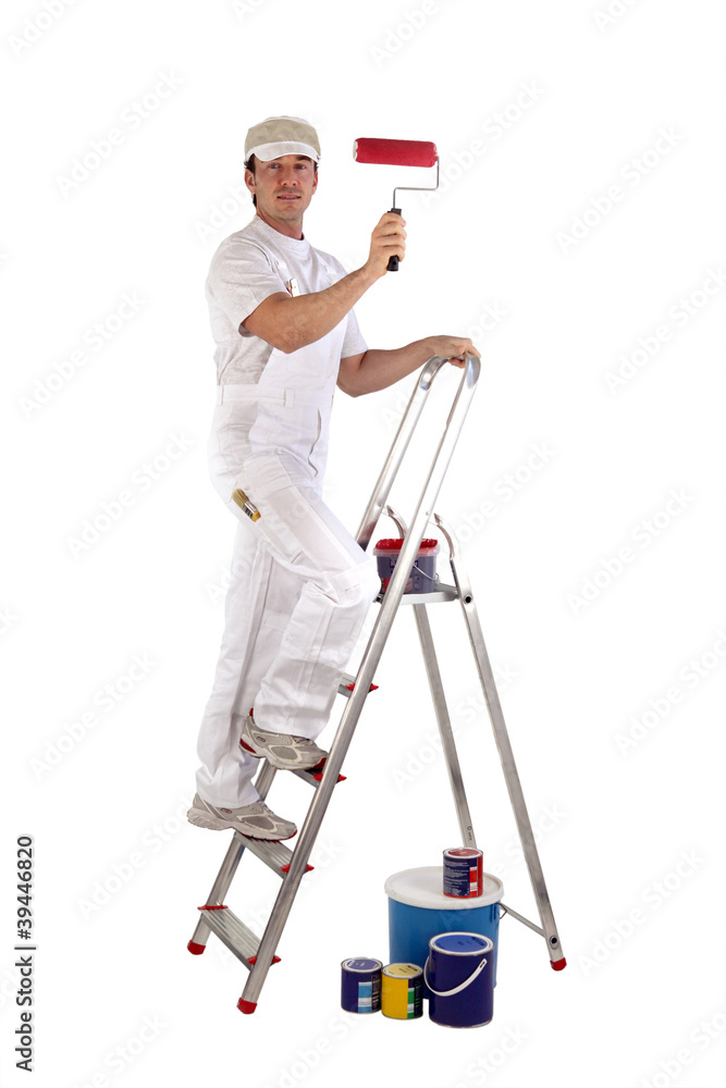 Decorator painting wall red Decorator painting wall red