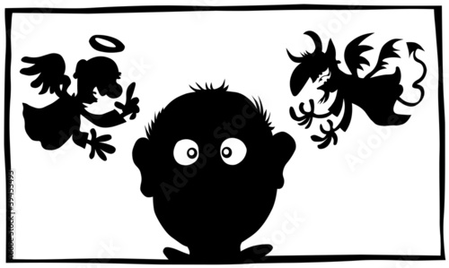 Good and Bad, Angel and Demon silhouette characters .